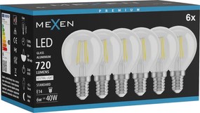 Mexen Vintis 6x żarówka filament LED E14, G45, 6W, Neutralna - 4000K, 720 lm, clear - L156-E14-0640-00x06
