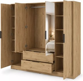 Szafa z lustrem Tetrix 206 cm uchylna nowoczesna 4 drzwi 2 szuflady pojemna do sypialni przedpokoju
