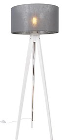 Nowoczesna lampa podłogowa na trójnogu biała z szarym kloszem 50 cm - Tripod Classic Nowoczesny Oswietlenie wewnetrzne