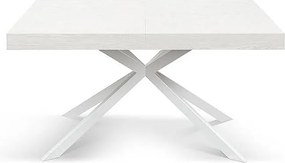 Stół drewniany, białe wykończenie, biała podstawa X, rozkładany 140x90 - CAMAIORE