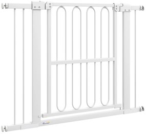 PawHut 76 cm wysokości bramka dla zwierząt do ram drzwi, korytarzy i schodów, 76-104 cm szerokości, Metal i Plastik, Biały