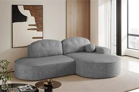 Narożnik z funkcją spania i pojemnikiem Modena Runden, tkanina Poso, Srebrny, Prawy