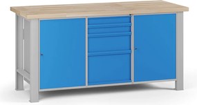 Stół warsztatowy G7, blat bukowy, 1700 x 685 x 840 mm, 2x szafka, 4x szuflada, niebieski