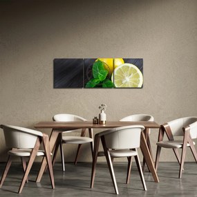 Obraz cytryn i mięty na stole (z zegarem) (90x30 cm)
