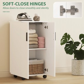 HOMCOM 2-w-1 składana szafka na deskę do prasowania na kółkach z deską do prasowania i regulowaną półką do małych pomieszczeń, Biała | Aosom PL