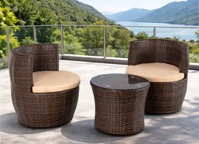 Zestaw mebli balkonowych technorattan Calimera składany - 2 fotele i stolik, brązowy