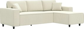 HOMCOM Narożnik 3-osobowy z Modułem Chaise Longue, Sofa do Salonu z Pokryciem Sztruksowym, 2 Dodatkowe Poduszki, Sofa Wypoczynkowa, Kremowy