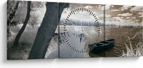 Obraz łodzi na jeziorze (z zegarem) (90x30 cm)