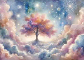 Obraz na szkle – Drzewo życia w chmurach (70x50 cm)