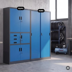 Szafa metalowa biurowa z drzwiami przesuwnymi antracytowo-niebieska, 900x1850x400 mm: KUBA