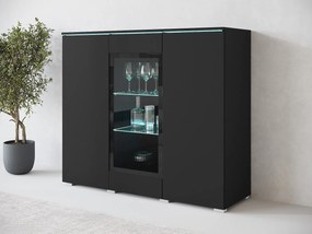 Nowoczesna wysoka witryna 120 cm do salonu z LED, 3-drzwiowa, czarny mat