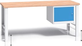 Stół warsztatowy z regulacją wysokości G3, 1700 x 685 x 840-1050 mm, 1x szafka, niebieski