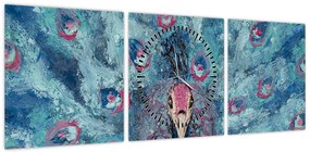 Obraz namalowanego pawia (z zegarem) (90x30 cm)