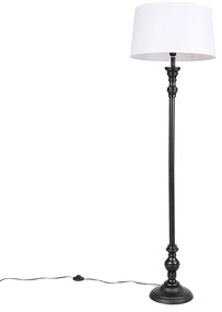 Lampa stojąca czarna z abażurem lnianym białym 45cm - Classico