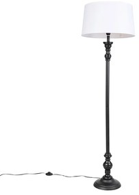 Klasyczna lampa podłogowa czarna klosz lniany biały 45cm - Classico klasyczny/Antyczny Oswietlenie wewnetrzne