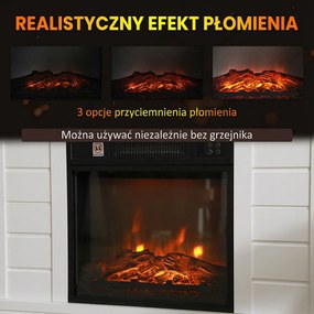 HOMCOM kominek elektryczny, efekt płomieni 3D, 3 ustawienia, timer, pilot, biały