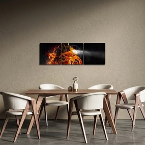 Obraz - Motocyklista z płomieniami (z zegarem) (90x30 cm)