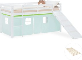 Łóżko piętrowe dla dzieci 90x200 cm białe z zieloną zasłoną