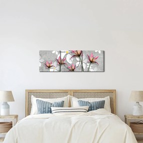 Obraz kwiatowej abstrakcji (z zegarem) (90x30 cm)