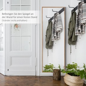 HOMCOM Lustrzany Wieszak na Ścianę 125x45cm z Drewnianą Ramą Naturalny Wystrój Korytarza | Aosom PL