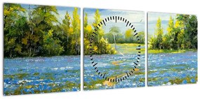 Obraz - Ścieżka w polu, obraz olejny (z zegarem) (90x30 cm)