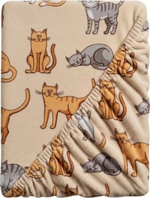 PrzytulneMieszkanie.pl Prześcieradło z mikropluszu COLORED CATS 200x200 cm kremowe