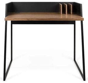 Czarne biurko z elementami z dekorem drewna orzecha TemaHome Volga Walnut