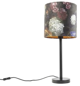 Romantyczna lampa stołowa czarna z abażurem w kwiaty 25 cm - Simplo Nowoczesny Oswietlenie wewnetrzne
