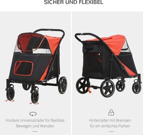 Outsunny Wózek dla Psa Podwójne Zabezpieczenie Składany Czerwony | Aosom PL