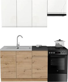 Zestaw Mebli Kuchennych MODERN 170 cm Biały Połysk/Dąb Nowoczesny