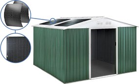 Domek ogrodowy metalowy "Rosas" 10,85 m² z panelami słonecznymi - Zielony