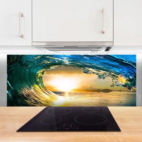 Panel Szklany do Kuchni Zachód Słońca Nad Morską Falą