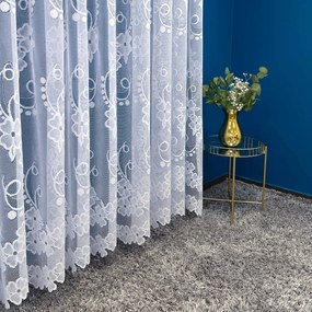 Firana żakardowa Kwiaty biała klasyczna elegancka - wys. 160 cm