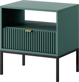 Stolik Nocny Elegancki Nova – Design z złotym uchwytem, fasada Geriffelt, praktyczny i nowoczesny, 54x56x39 cm, matowy labrador, czarne metalowe nogi