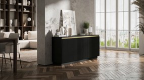 Ryflowana komoda z szafkami i szufladami Selene 3D3SZ, kolor czarny