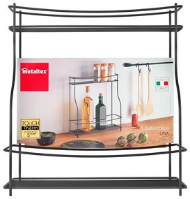 Czarna dwupoziomowa dodatkowa półka do kuchni Metaltex Balsamico Lava