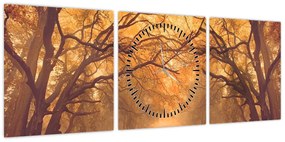 Obraz drogi w jesiennym krajobrazie (z zegarem) (90x30 cm)
