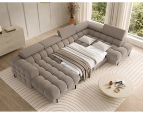 Jasnobrązowy aksamitny rozkładany narożnik (prawostronny/w kształcie litery U) Feraria – ELTAP