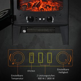 HOMCOM Elektryczny kominek z ogrzewaniem, 1800 W kominek elektryczny z efektem płomienia LED