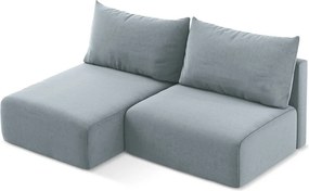 Niebieski aksamitny rozkładany/ze schowkiem narożnik (lewostronny/z szezlongiem) Kalena – Makamii