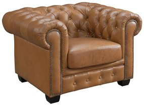 Fotel typu chesterfield 100% skóry bawolej BRENTON - Kolor: karmelowy vintage