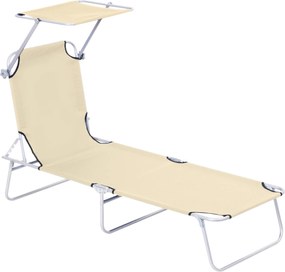 Outsunny Składany leżak ogrodowy z daszkiem przeciwsłonecznym na plażę beżowy | Aosom PL