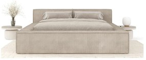 Beżowe tapicerowane łóżko dwuosobowe ze schowkiem ze stelażem 180x200 cm Voliera – Maison de Rêve