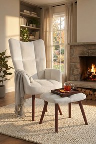 Kremowy nowoczesny fotel wypoczynkowy z podnóżkiem T3-D20