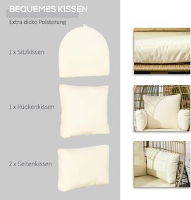 Outsunny Krzesło wiklinowe z efektem rattanu, miękkie poduszki siedziskowe, rama aluminiowa, khaki+beige, 105 x 97 x 150 cm