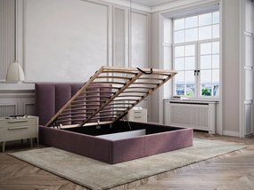 Łóżko ze skrzynią  160 x 200 cm z wezgłowiem z pionowymi przeszyciami - Tkanina - Bordowy - KILACLO