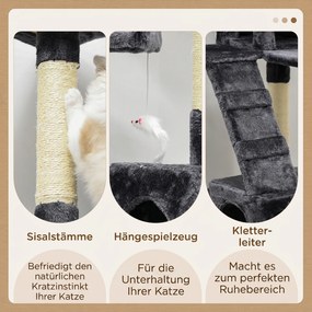 PawHut Drapak 173 cm wieża dla kota z kryjówką, słupy z sisalem, duża platforma, wielopoziomowy, ciemnoszary | Aosom PL