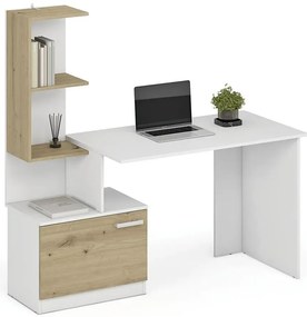 Biurko z szafką i półkami biały + dąb artisan - Kayla
