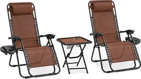 Zestaw 2 leżaków ogrodowych ze stolikiem Malibu TDC2503, kolor brązowy