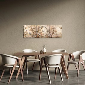 Obraz - Obraz ptaka w stylu vintage II. (z zegarem) (90x30 cm)